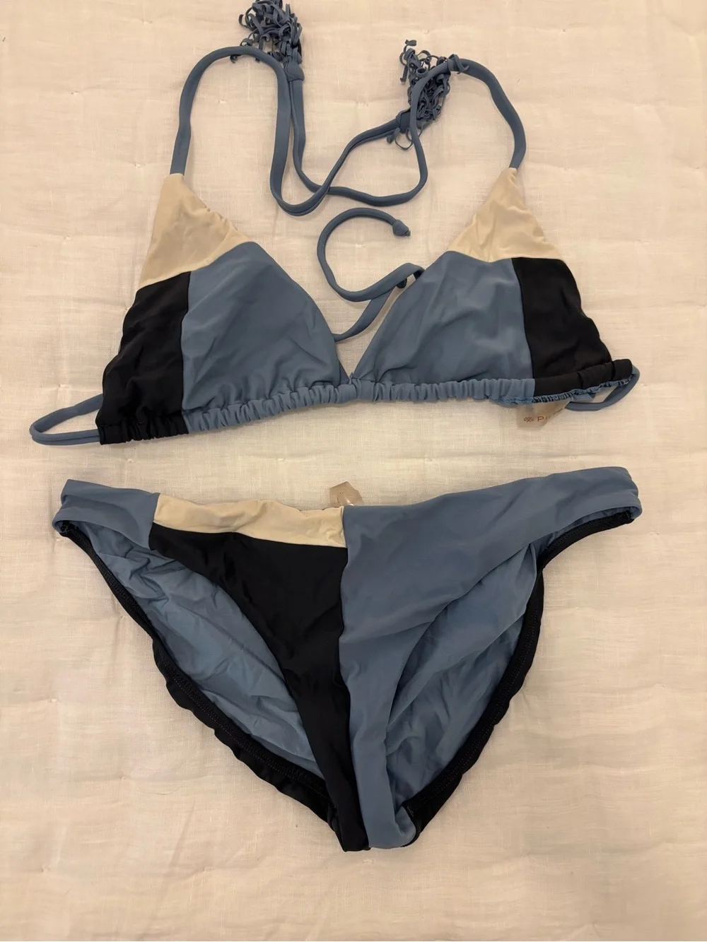 Pilyq Colorblock Triangle Bikini Set - Blue, Black, Cream